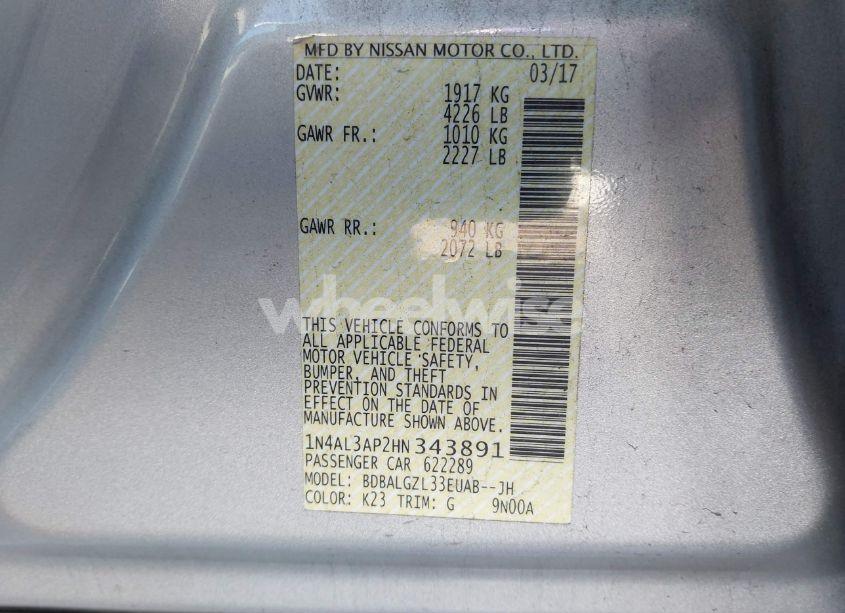 Photo 9 of 2017 Nissan Altima 2.5 S (VIN 1N4AL3AP2HN343891)