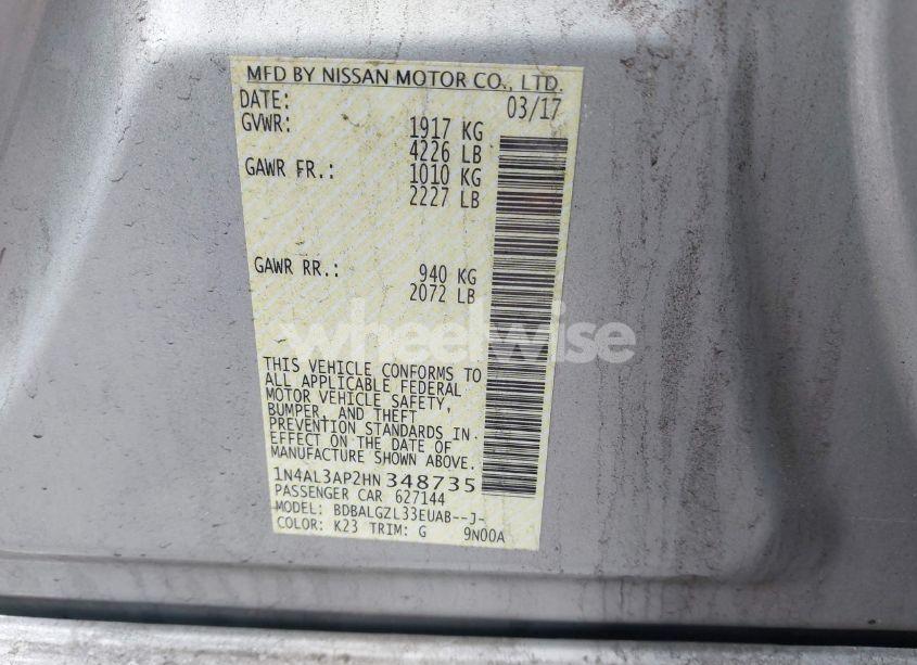 Photo 9 of 2017 Nissan Altima 2.5 S (VIN 1N4AL3AP2HN348735)