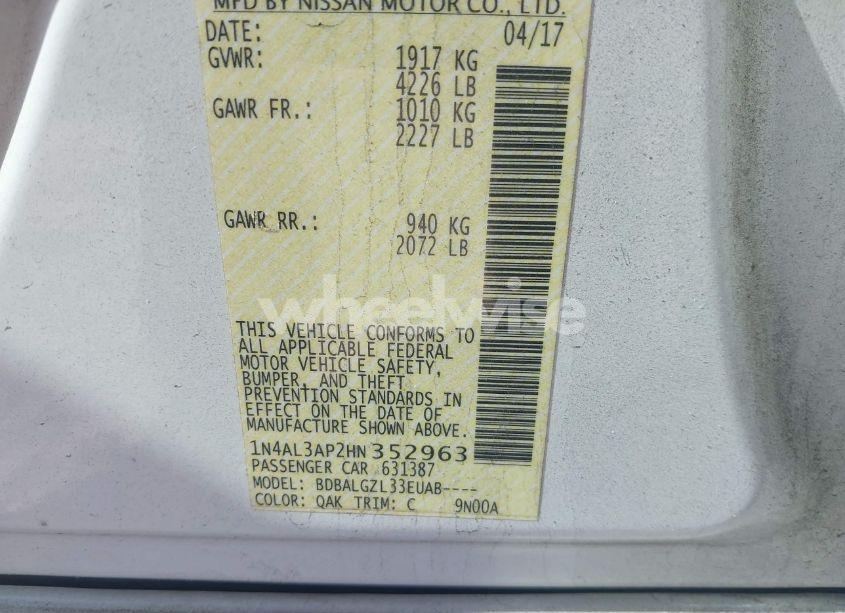 Photo 9 of 2017 Nissan Altima 2.5 S (VIN 1N4AL3AP2HN352963)