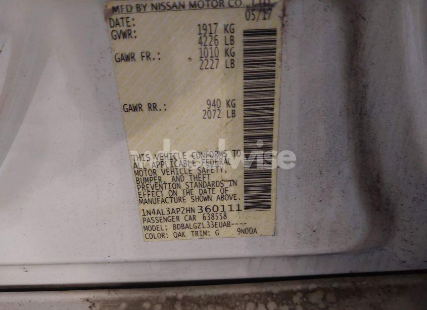 Photo 9 of 2017 Nissan Altima 2.5 S (VIN 1N4AL3AP2HN360111)