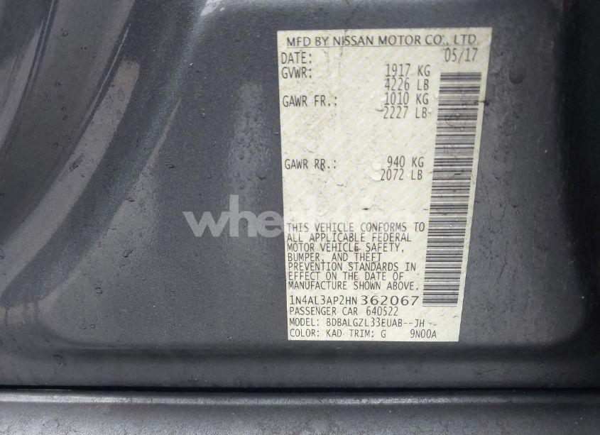 Photo 9 of 2017 Nissan Altima 2.5 S (VIN 1N4AL3AP2HN362067)