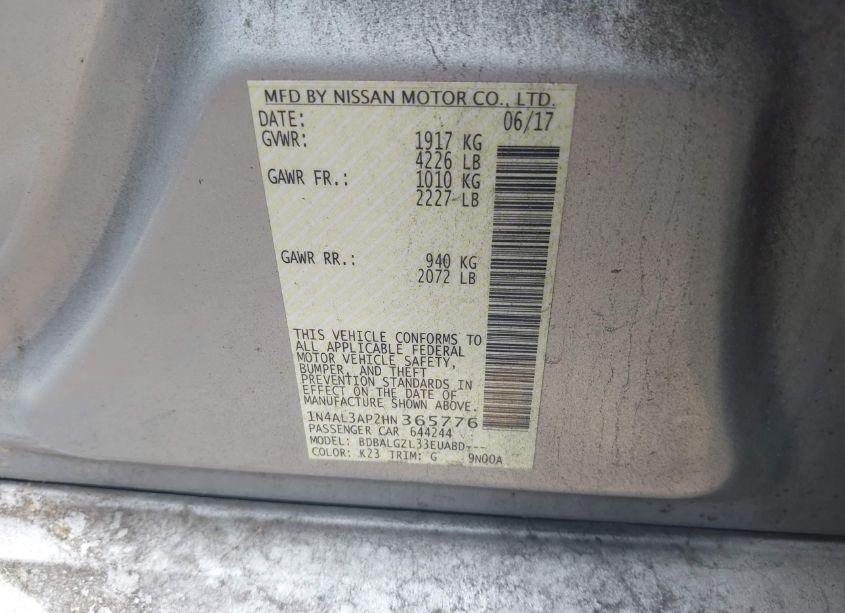 Photo 9 of 2017 Nissan Altima 2.5 S (VIN 1N4AL3AP2HN365776)