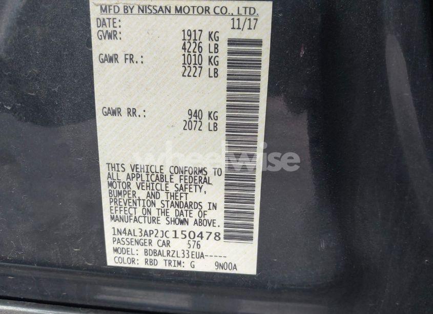 Photo 9 of 2018 Nissan Altima 2.5 SL (VIN 1N4AL3AP2JC150478)