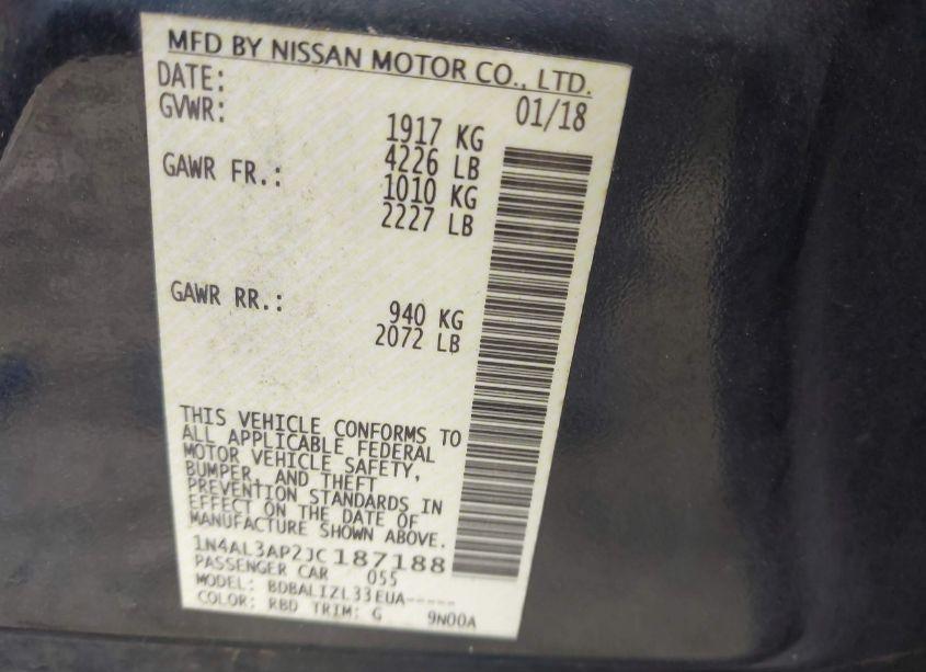 Photo 9 of 2018 Nissan Altima 2.5 SV (VIN 1N4AL3AP2JC187188)