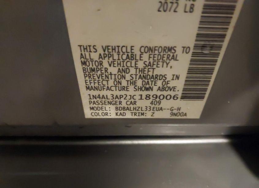 Photo 9 of 2018 Nissan Altima 2.5 SR (VIN 1N4AL3AP2JC189006)