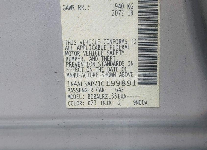 Photo 9 of 2018 Nissan Altima 2.5 SL (VIN 1N4AL3AP2JC199891)