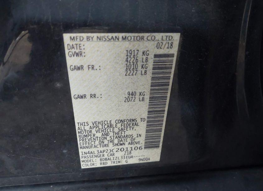 Photo 9 of 2018 Nissan Altima 2.5 SV (VIN 1N4AL3AP2JC201106)