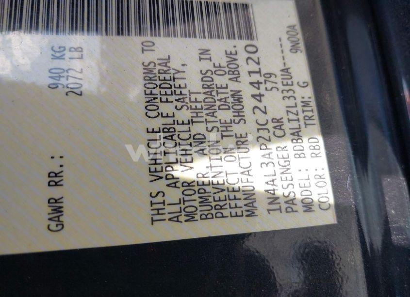 Photo 9 of 2018 Nissan Altima 2.5 SV (VIN 1N4AL3AP2JC244120)