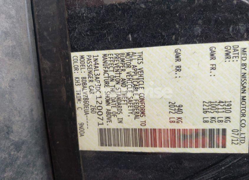 Photo 9 of 2013 Nissan Altima 2.5 SL (VIN 1N4AL3AP3DC120071)