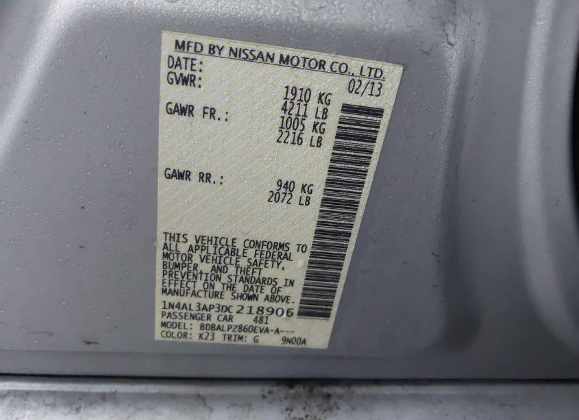 Photo 9 of 2013 Nissan Altima 2.5 (VIN 1N4AL3AP3DC218906)