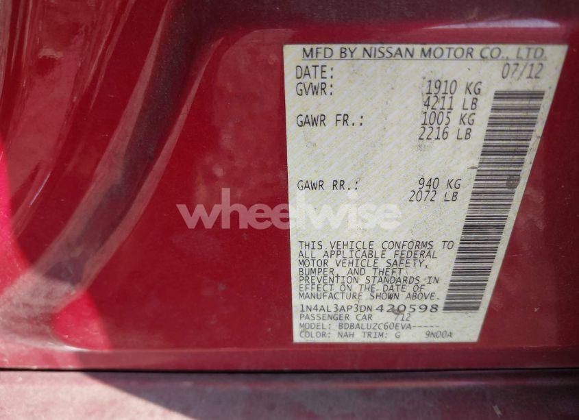 Photo 9 of 2013 Nissan Altima 2.5 SV (VIN 1N4AL3AP3DN420598)