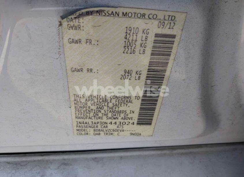 Photo 9 of 2013 Nissan Altima 2.5 SL (VIN 1N4AL3AP3DN443024)