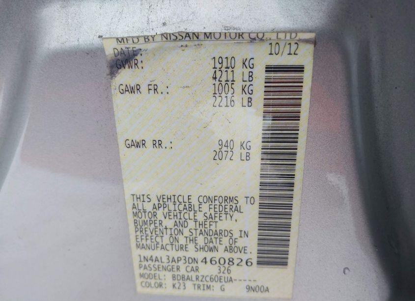 Photo 9 of 2013 Nissan Altima 2.5 S (VIN 1N4AL3AP3DN460826)