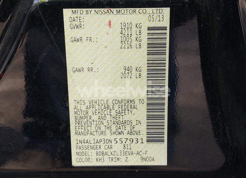 Photo 9 of 2013 Nissan Altima 2.5 SL (VIN 1N4AL3AP3DN557931)