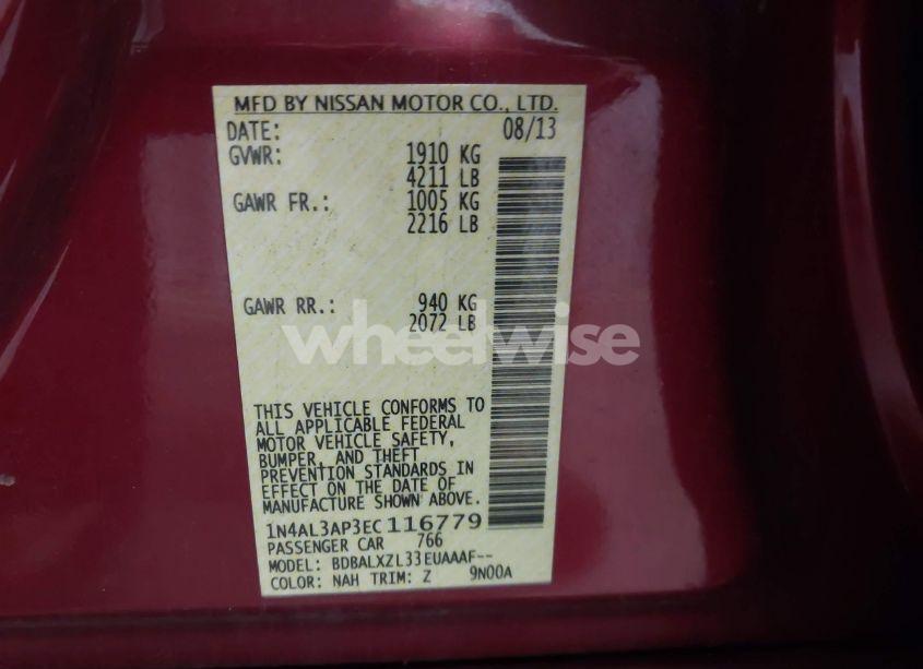 Photo 9 of 2014 Nissan Altima 2.5 SL (VIN 1N4AL3AP3EC116779)