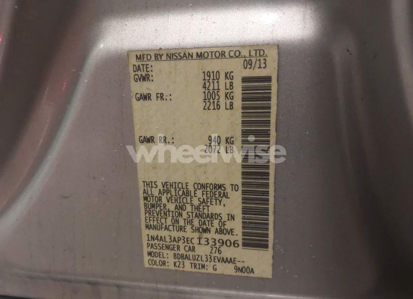 Photo 9 of 2014 Nissan Altima 2.5 SV (VIN 1N4AL3AP3EC133906)