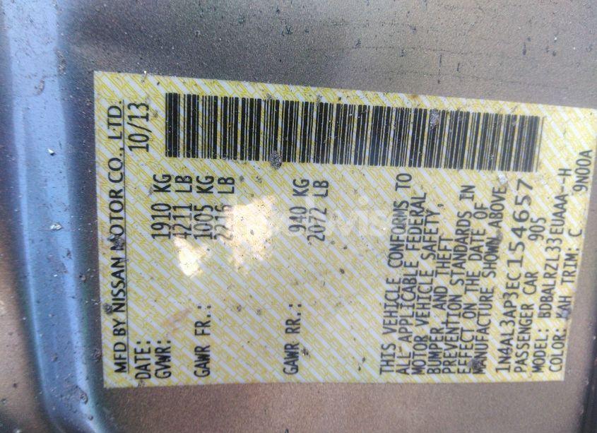 Photo 9 of 2014 Nissan Altima 2.5 S (VIN 1N4AL3AP3EC154657)