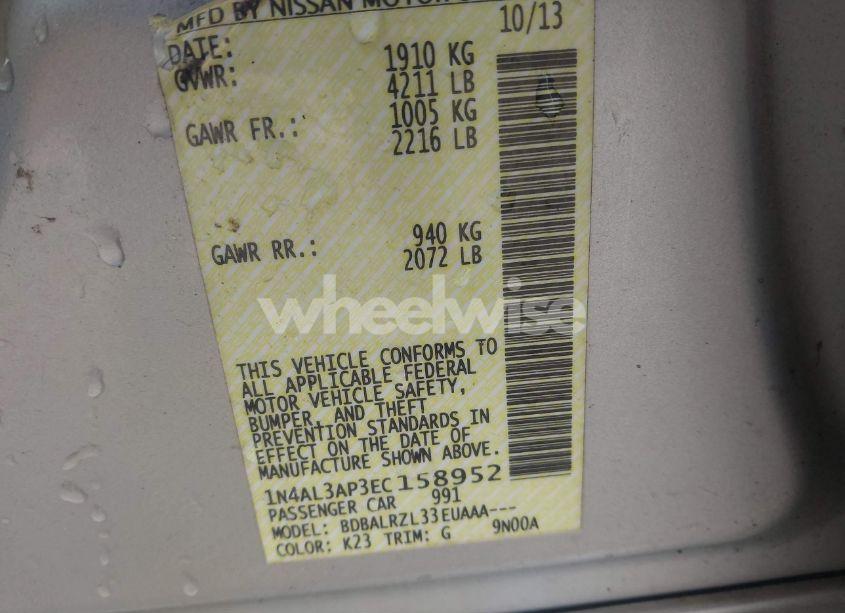 Photo 9 of 2014 Nissan Altima 2.5 S (VIN 1N4AL3AP3EC158952)