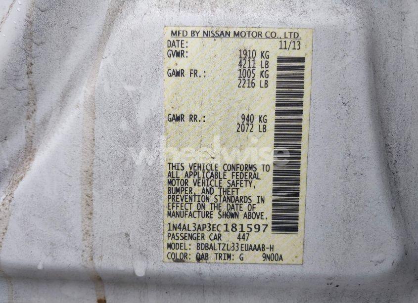 Photo 9 of 2014 Nissan Altima 2.5 SV (VIN 1N4AL3AP3EC181597)