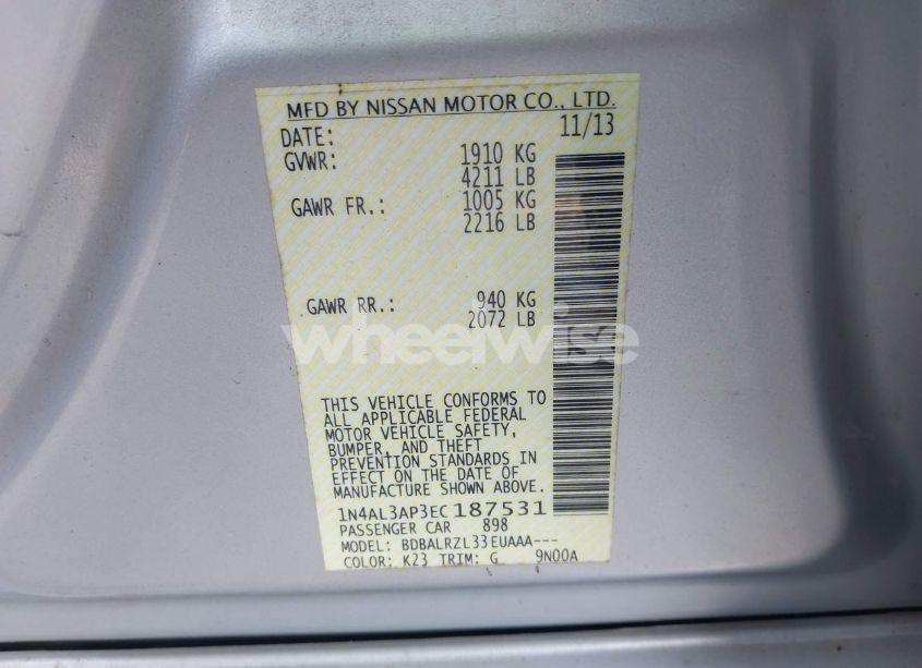 Photo 9 of 2014 Nissan Altima 2.5 S (VIN 1N4AL3AP3EC187531)