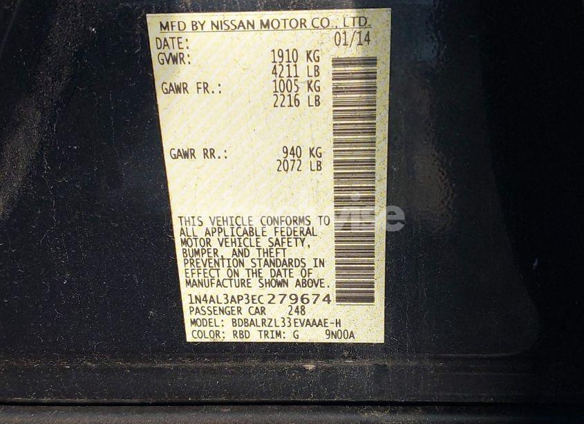 Photo 9 of 2014 Nissan Altima 2.5 S (VIN 1N4AL3AP3EC279674)