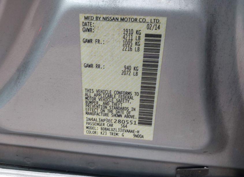 Photo 9 of 2014 Nissan Altima 2.5 SV (VIN 1N4AL3AP3EC280551)