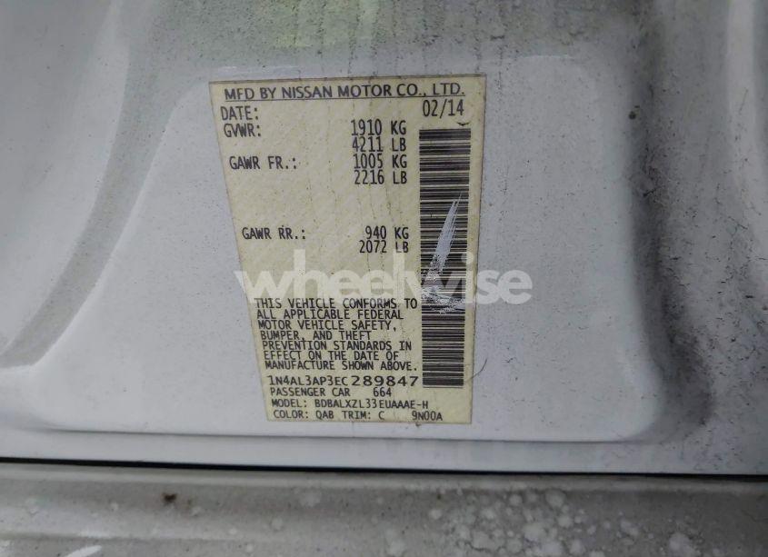 Photo 9 of 2014 Nissan Altima 2.5 SL (VIN 1N4AL3AP3EC289847)