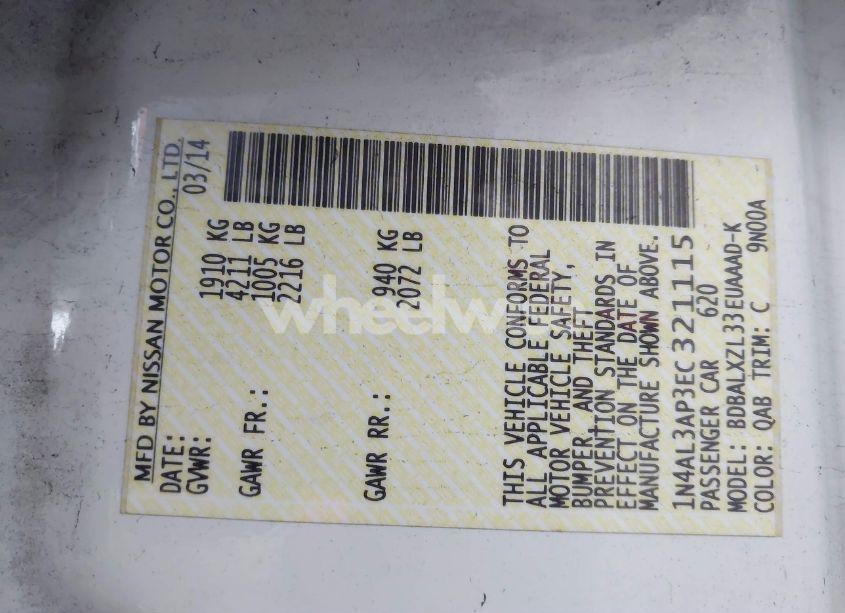 Photo 9 of 2014 Nissan Altima 2.5 SL (VIN 1N4AL3AP3EC321115)