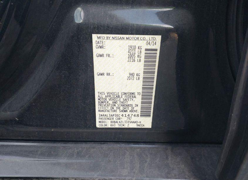 Photo 9 of 2014 Nissan Altima 2.5 SL (VIN 1N4AL3AP3EC414748)