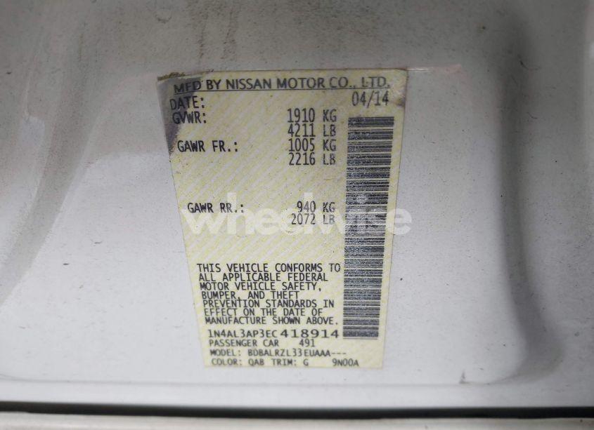 Photo 9 of 2014 Nissan Altima 2.5/2.5 S/2.5 SL/2.5 SV (VIN 1N4AL3AP3EC418914)