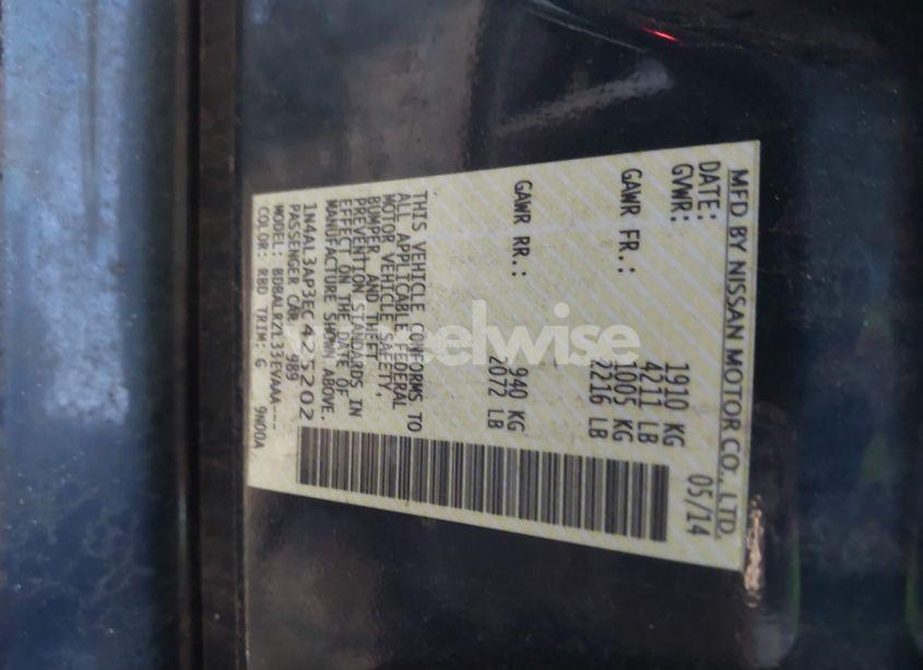 Photo 9 of 2014 Nissan Altima 2.5/2.5 S/2.5 SL/2.5 SV (VIN 1N4AL3AP3EC425202)