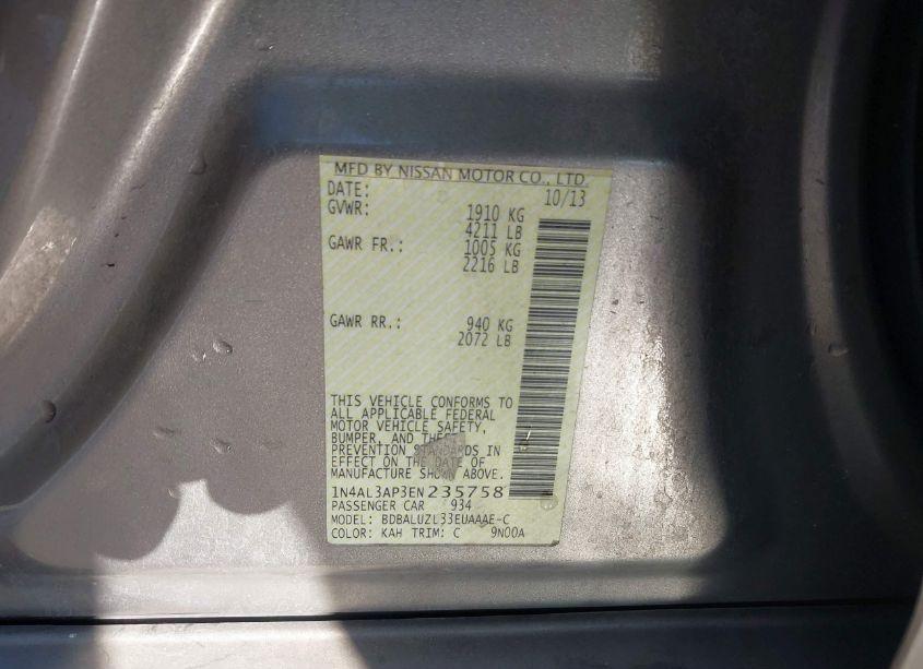 Photo 9 of 2014 Nissan Altima 2.5 SV (VIN 1N4AL3AP3EN235758)