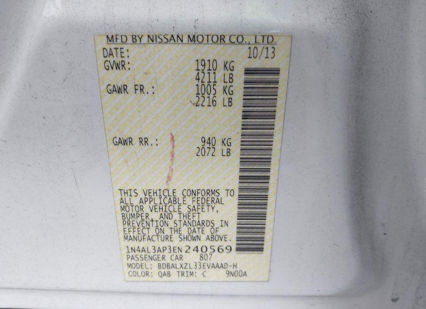 Photo 9 of 2014 Nissan Altima 2.5 SL (VIN 1N4AL3AP3EN240569)