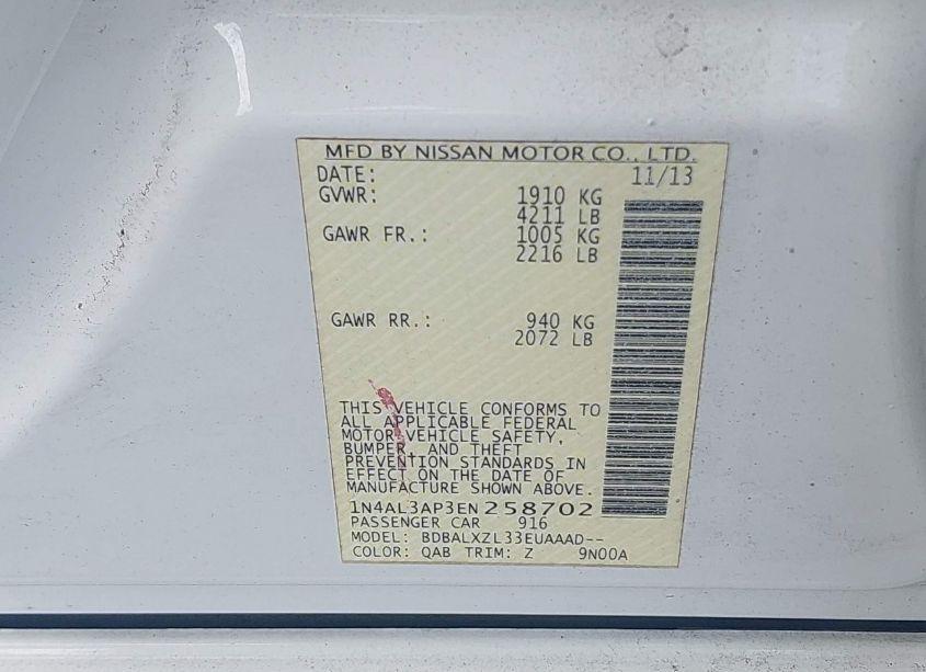 Photo 9 of 2014 Nissan Altima 2.5 SL (VIN 1N4AL3AP3EN258702)