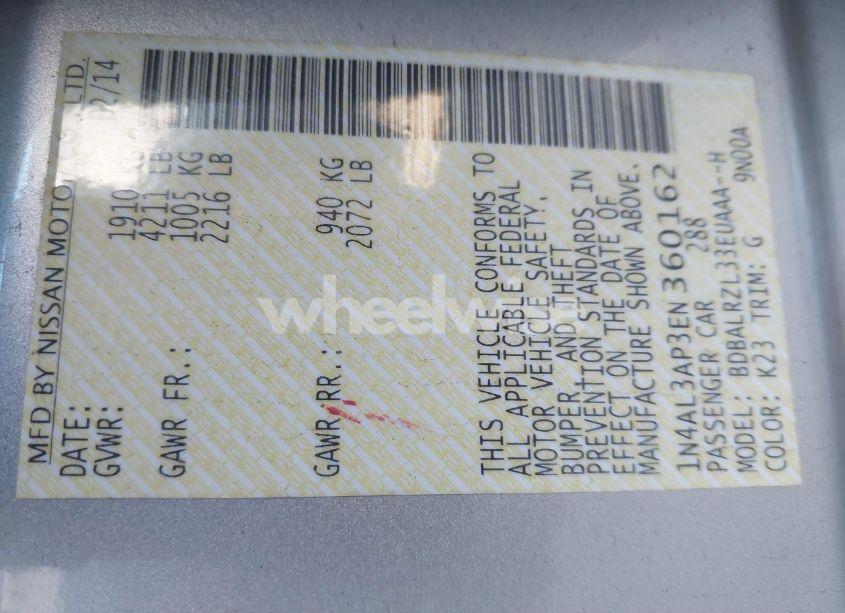 Photo 9 of 2014 Nissan Altima 2.5 S (VIN 1N4AL3AP3EN360162)