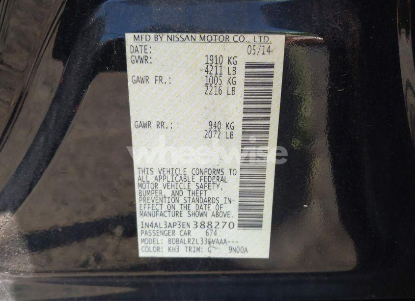 Photo 9 of 2014 Nissan Altima 2.5 S (VIN 1N4AL3AP3EN388270)