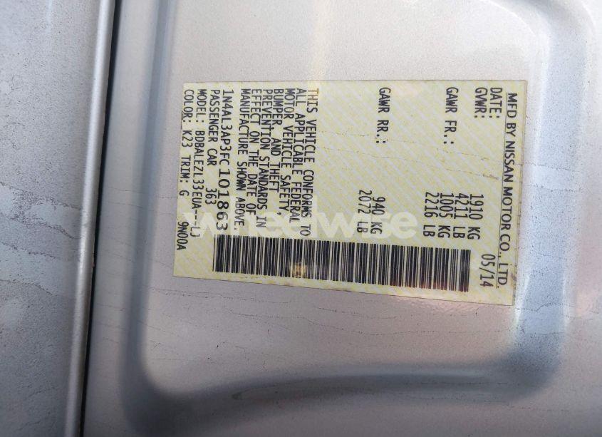 Photo 9 of 2015 Nissan Altima 2.5 S (VIN 1N4AL3AP3FC101863)