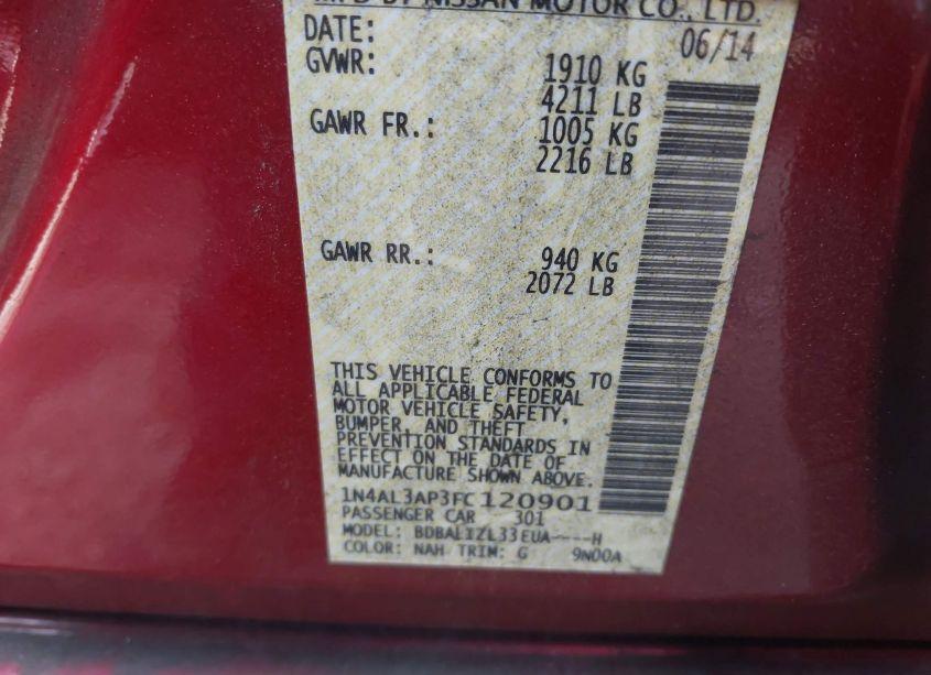 Photo 9 of 2015 Nissan Altima 2.5 SV (VIN 1N4AL3AP3FC120901)