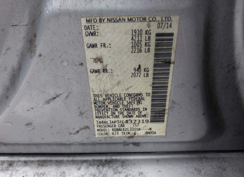 Photo 9 of 2015 Nissan Altima 2.5 SV (VIN 1N4AL3AP3FC132319)