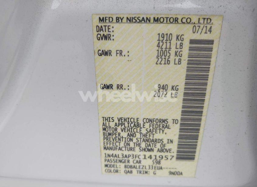 Photo 9 of 2015 Nissan Altima 2.5 S (VIN 1N4AL3AP3FC141957)