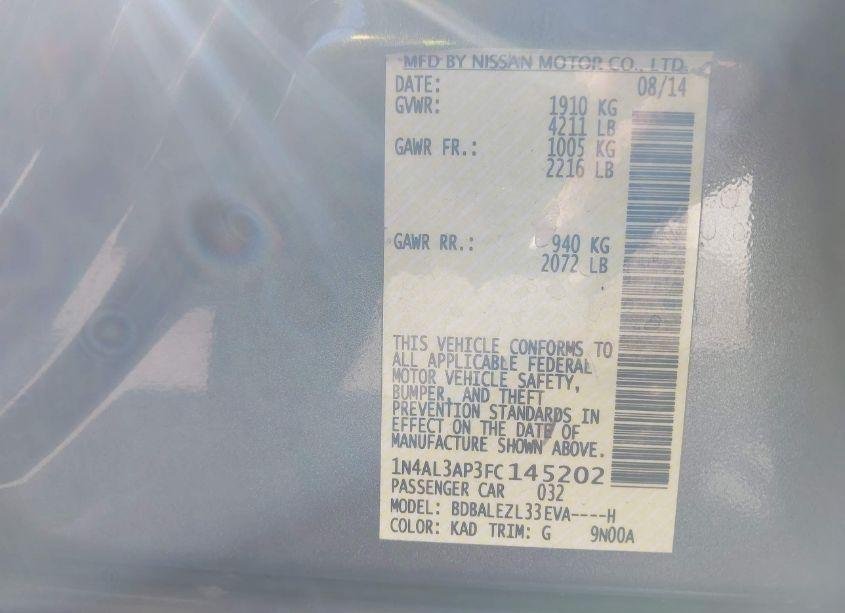 Photo 9 of 2015 Nissan Altima 2.5 S (VIN 1N4AL3AP3FC145202)