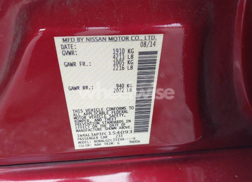 Photo 9 of 2015 Nissan Altima 2.5 S (VIN 1N4AL3AP3FC154093)