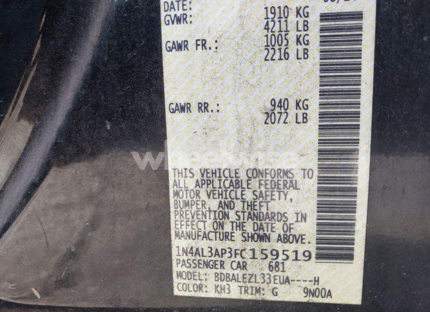 Photo 9 of 2015 Nissan Altima 2.5 S (VIN 1N4AL3AP3FC159519)