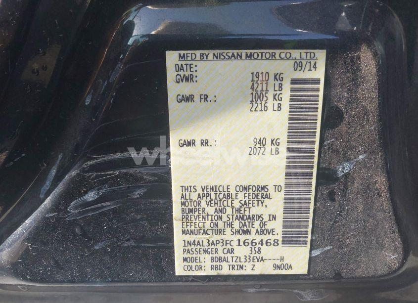 Photo 9 of 2015 Nissan Altima 2.5 SL (VIN 1N4AL3AP3FC166468)