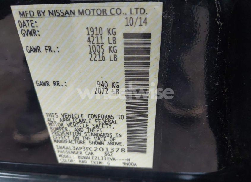 Photo 9 of 2015 Nissan Altima 2.5 S (VIN 1N4AL3AP3FC201378)