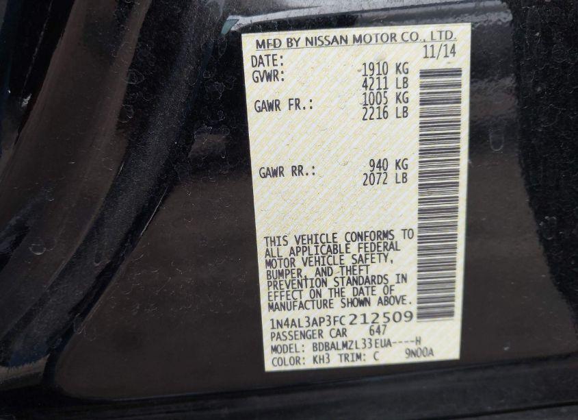 Photo 9 of 2015 Nissan Altima 2.5 SV (VIN 1N4AL3AP3FC212509)