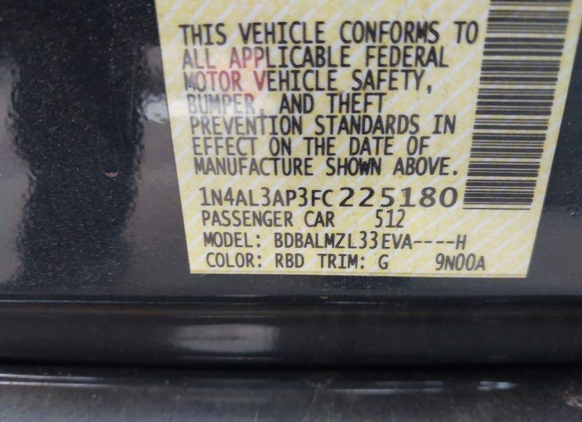 Photo 9 of 2015 Nissan Altima 2.5/S/SV/SL (VIN 1N4AL3AP3FC225180)