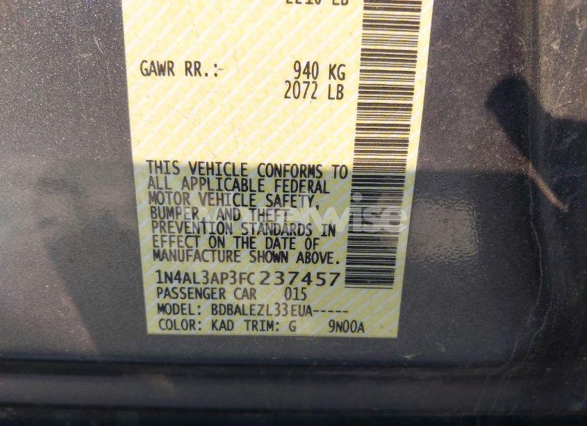 Photo 9 of 2015 Nissan Altima 2.5/2.5 S/2.5 SL/2.5 SV (VIN 1N4AL3AP3FC237457)