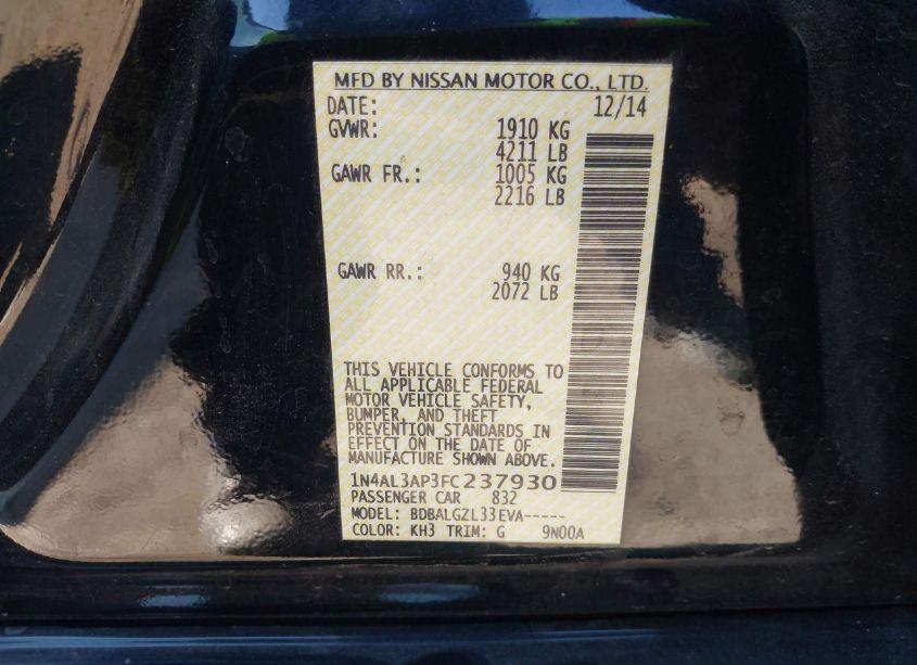 Photo 9 of 2015 Nissan Altima 2.5/2.5 S/2.5 SL/2.5 SV (VIN 1N4AL3AP3FC237930)