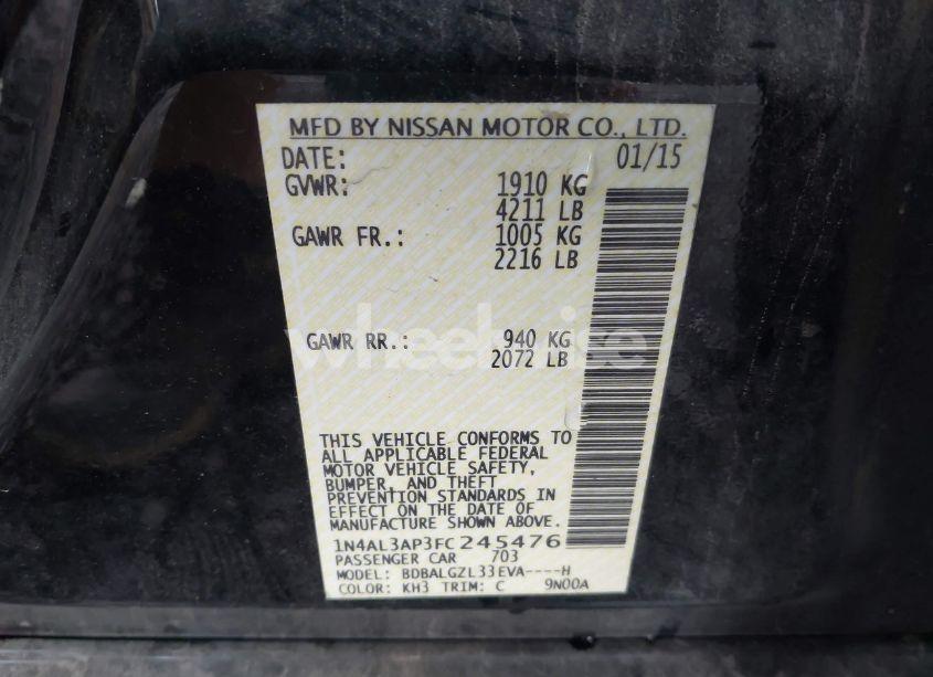 Photo 9 of 2015 Nissan Altima 2.5 S (VIN 1N4AL3AP3FC245476)